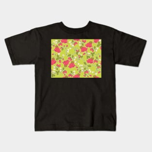 Strawberry Frogs on Lime Green Kids T-Shirt